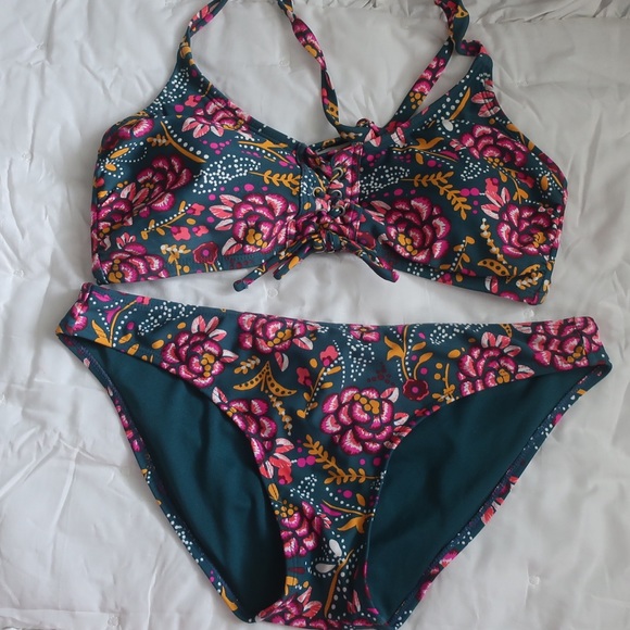 Xhilaration Lace Up Bralette Bikini Top Jade Green - Picture 3 of 11